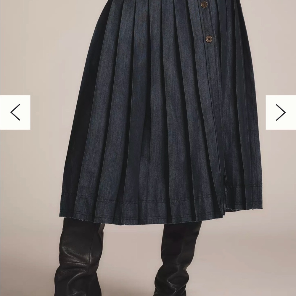 Anthropologie Pilcro Low Slung Denim Pleated Midi Skirt Original Price $148